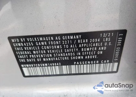 2022 Volkswagen Golf Gti 2.0T S из США, поврежденный, VIN WVWH87CD3NW149042